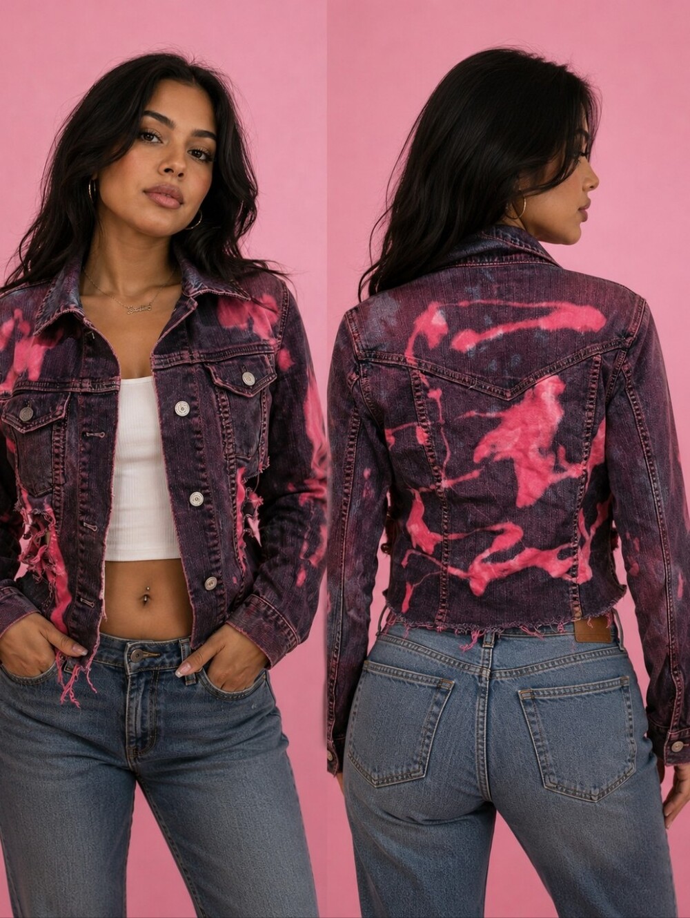 GAP Pink And Purple Denim Jacket Sz. Small Custom Designed